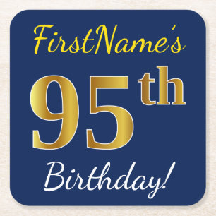Blau, Imitat-Gold95. Geburtstag + Individueller Rechteckiger Pappuntersetzer