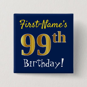 Blau, Imitat-Gold99. Geburtstag, mit individuellem Button