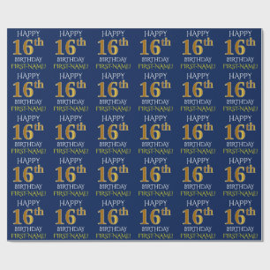 Blau, Imitat-Gold "GLÜCKLICHER 16. GEBURTSTAG " Geschenkpapier