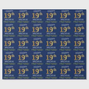 Blau, Imitat-Gold "GLÜCKLICHER 19. GEBURTSTAG " Geschenkpapier