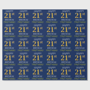 Blau, Imitat-Gold "GLÜCKLICHER 21. GEBURTSTAG " Geschenkpapier