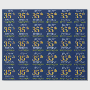 Blau, Imitat-Gold "GLÜCKLICHER 35. GEBURTSTAG " Geschenkpapier
