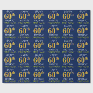 Blau, Imitat-Gold "GLÜCKLICHER 60. GEBURTSTAG " Geschenkpapier