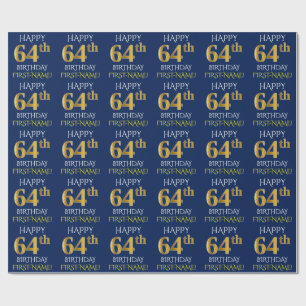 Blau, Imitat-Gold "GLÜCKLICHER 64. GEBURTSTAG " Geschenkpapier
