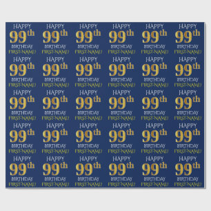 Blau, Imitat-Gold "GLÜCKLICHER 99. GEBURTSTAG " Geschenkpapier