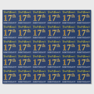 Blau, Imitat-Gold-Look "17. GEBURTSTAG" Geschenkpapier