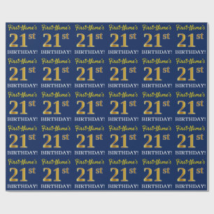 Blau, Imitat-Gold-Look "21. GEBURTSTAG" Geschenkpapier
