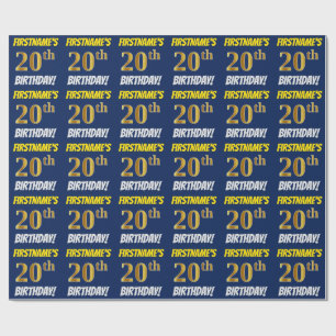 Blau, Imitat/nachgemachtes Gold, "20. GEBURTSTAG " Geschenkpapier