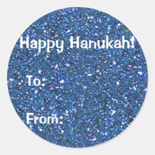 Blau (Imitate) Glitzer Hanukkah Geschenkkleber Runder Aufkleber