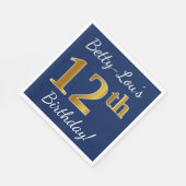 Blau, Imitate Gold 12. Geburtstag + Individuelle N Serviette (Ecke)