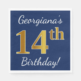 Blau, Imitate Gold 14. Geburtstag + Individuelle N Serviette