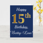 Blau, Imitate Gold 15. Geburtstag + Individuelle N Karte (Gelbe Blume)