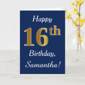 Blau, Imitate Gold 16. Geburtstag + Individuelle N Karte (Gelbe Blume)