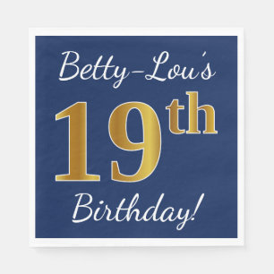 Blau, Imitate Gold 19. Geburtstag + Individuelle N Serviette