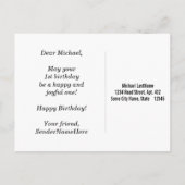 Blau, Imitate Gold 1. Geburtstag + Individuelle Na Postkarte (Rückseite)