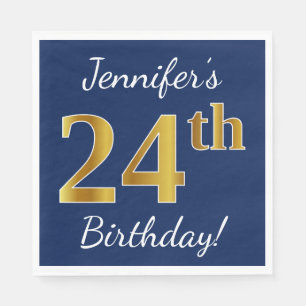 Blau, Imitate Gold 24. Geburtstag + Individuelle N Serviette