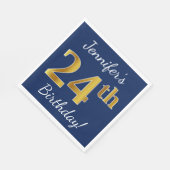 Blau, Imitate Gold 24. Geburtstag + Individuelle N Serviette (Ecke)