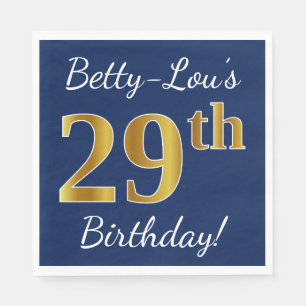 Blau, Imitate Gold 29. Geburtstag + Individuelle N Serviette