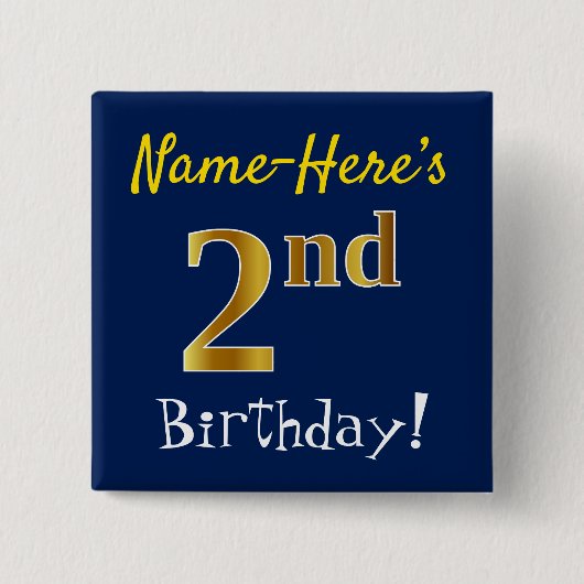 Blau, Imitate Gold 2. Geburtstag, mit Individuelle Button (Vorderseite)