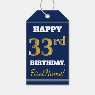 Blau, Imitate Gold 33. Geburtstag + Individuelle N Geschenkanhänger
