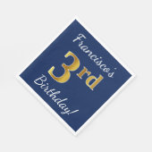 Blau, Imitate Gold 3. Geburtstag + Individuelle Na Serviette (Ecke)