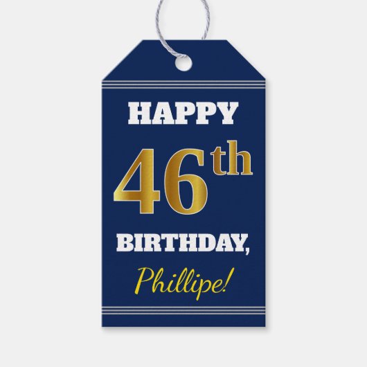 Blau, Imitate Gold 46. Geburtstag + Individuelle N Geschenkanhänger (Vorderseite)