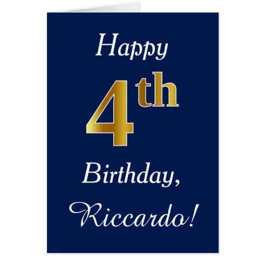 Blau, Imitate Gold 4. Geburtstag + Individuelle Na (Vorne)