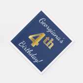 Blau, Imitate Gold 4. Geburtstag + Individuelle Na Serviette (Ecke)