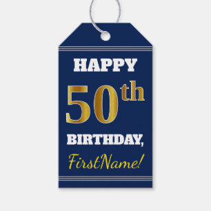 Blau, Imitate Gold 50. Geburtstag + Individuelle N Geschenkanhänger