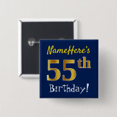 Blau, Imitate Gold 55. Geburtstag, mit Individuell Button (Vorne & Hinten)