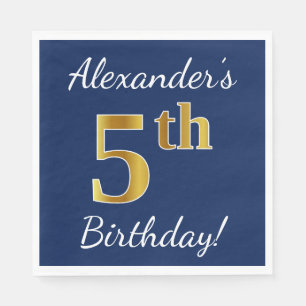 Blau, Imitate Gold 5. Geburtstag + Individuelle Na Serviette