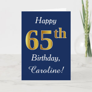 Blau, Imitate Gold 65. Geburtstag + Individuelle N Karte