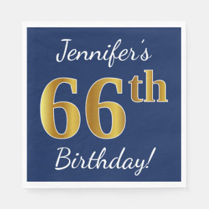 Blau, Imitate Gold 66. Geburtstag + Individuelle N Serviette