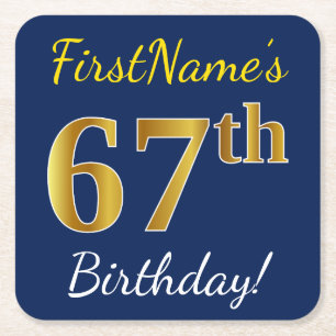 Blau, Imitate Gold 67. Geburtstag + Individuelle N Rechteckiger Pappuntersetzer