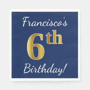 Blau, Imitate Gold 6. Geburtstag + Individuelle Na Serviette