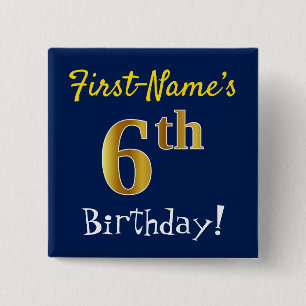 Blau, Imitate Gold 6. Geburtstag, mit Individuelle Button