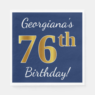 Blau, Imitate Gold 76. Geburtstag + Individuelle N Serviette