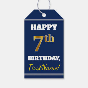 Blau, Imitate Gold 7. Geburtstag + Individuelle Na Geschenkanhänger