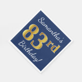 Blau, Imitate Gold 83. Geburtstag + Individuelle N Serviette (Ecke)