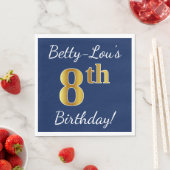 Blau, Imitate Gold 8. Geburtstag + Individuelle Na Serviette (Beispiel)