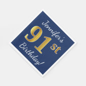 Blau, Imitate Gold 91. Geburtstag + Individuelle N Serviette (Ecke)