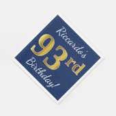 Blau, Imitate Gold 93. Geburtstag + Individuelle N Serviette (Ecke)