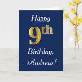 Blau, Imitate Gold 9. Geburtstag + Individuelle Na Karte (Gelbe Blume)