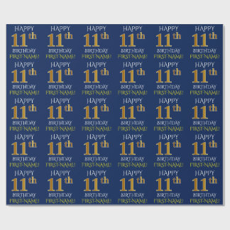 Blau, Imitate Gold "GLÜCKLICH 11. GEBURTSTAG" Geschenkpapier