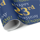Blau, Imitate Gold "HAPPY 23. BIRTHDAY" Geschenkpapier (Rolleneckpunkt)
