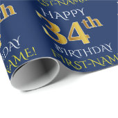 Blau, Imitate Gold "HAPPY 34. BIRTHDAY" Geschenkpapier (Rolleneckpunkt)
