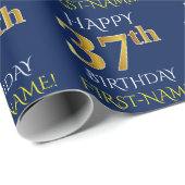 Blau, Imitate Gold "HAPPY 37. BIRTHDAY" Geschenkpapier (Rolleneckpunkt)