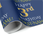 Blau, Imitate Gold "HAPPY 3. BIRTHDAY" Geschenkpapier (Rolleneckpunkt)