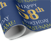 Blau, Imitate Gold "HAPPY 58. BIRTHDAY" Geschenkpapier (Rolleneckpunkt)