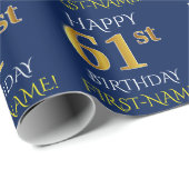 Blau, Imitate Gold "HAPPY 61. BIRTHDAY" Geschenkpapier (Rolleneckpunkt)